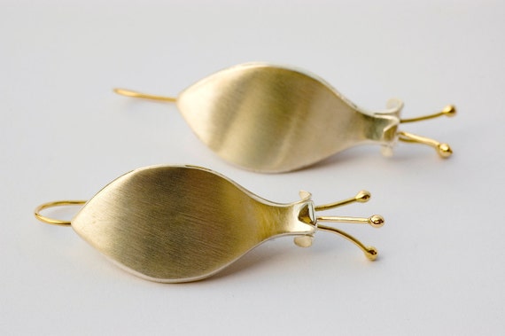Art Nouveau Sterling Silver & 18k Gold earrings Large flower | Etsy