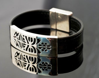 Wide Modern Tribal Bracelet - Unisex Lucky Bracelet - Good Luck Bracelet - Surfer Bracelet