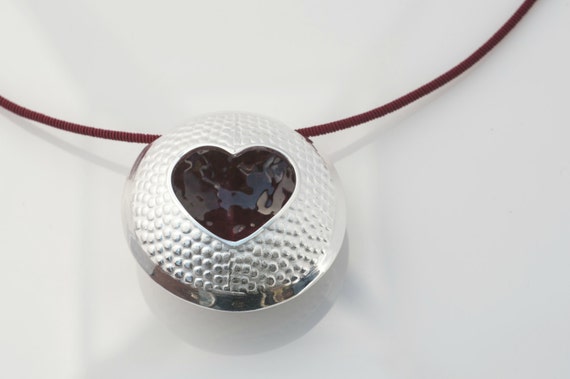 Large Heart necklace - silver heart pendant - valentine's necklace - modern heart pendant