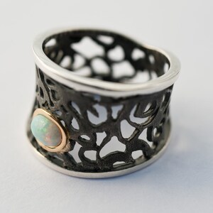 Handmade  Opal Ring - Designer ring - Filigree ring - oxidized Sterling Silver, Gold -