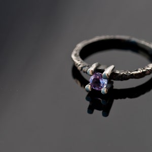 Gift for her XS Amethyst Ring Modern Black and Purple ring Sterling Silver and Amethyst Ring image 1