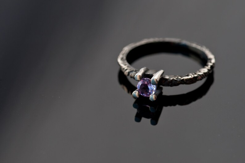 Gift for her XS Amethyst Ring Modern Black and Purple ring Sterling Silver and Amethyst Ring image 1