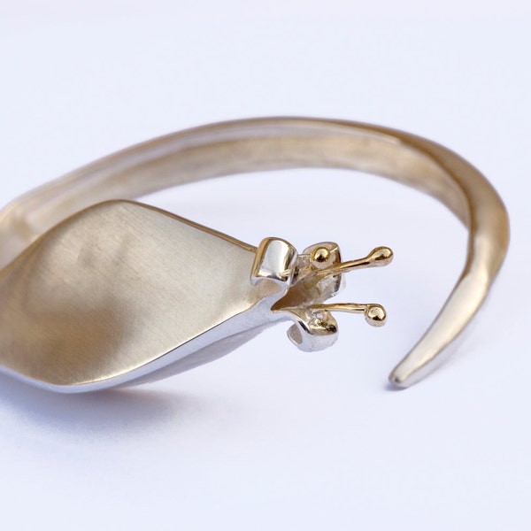 Sterling silver & 18k Gold Handmade Bracelet, Modern flower cuff,Statement bracelet,Art Nouveau Cuff