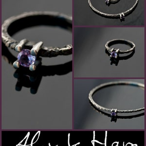 Gift for her XS Amethyst Ring Modern Black and Purple ring Sterling Silver and Amethyst Ring image 4