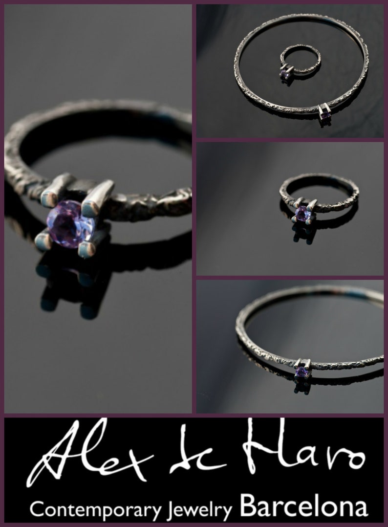 Gift for her XS Amethyst Ring Modern Black and Purple ring Sterling Silver and Amethyst Ring image 4