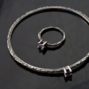 Black Sterling Silver & Amethyst Bangle Modern Sterling Silver Bracelet image 3