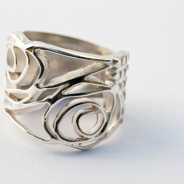 Sterling Silver rose ring -  Art Nouveau ring -  Gift for Her