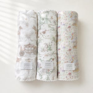 Double Gauze Baby Blanket, Toile de Jouy Cotton Toddler Blanket, Stroller Blanket, Newborn Gift