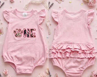 Custom 1st Birthday Baby Girl Romper, Ruffle Bubble Outfit (Embroidered)