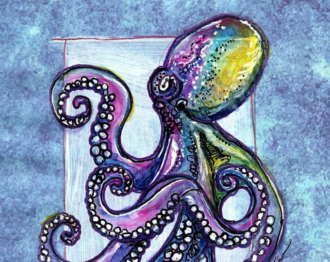Featured listing image: Pen and Ink, Print Illustration, Giant Octopus, Art Print, Home Decor, Ocean Art, Housewarming Gift