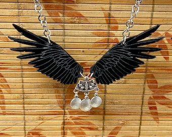 Raven Necklace, Witchy Necklace, Wings Necklace, Handmade Jewelry, Cosplay Jewelry, Bellydance Jewelry, Gift for Goth, Gift for Her