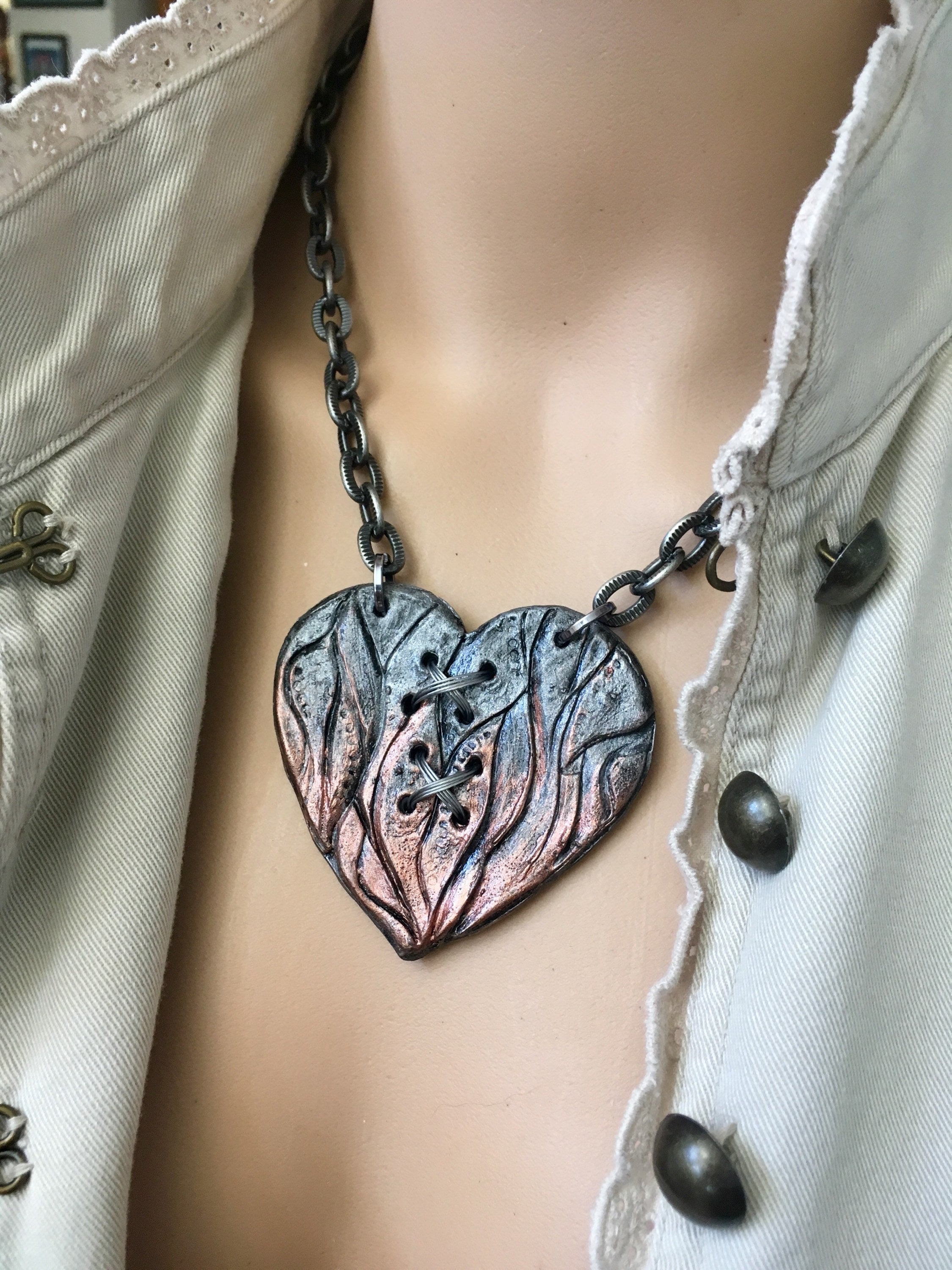 Steampunk heartHeart necklaceSilver heart pendant