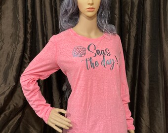 Long Sleeve Active Top | Size M | Ocean themed  | Pink Tshirt | Active Wear