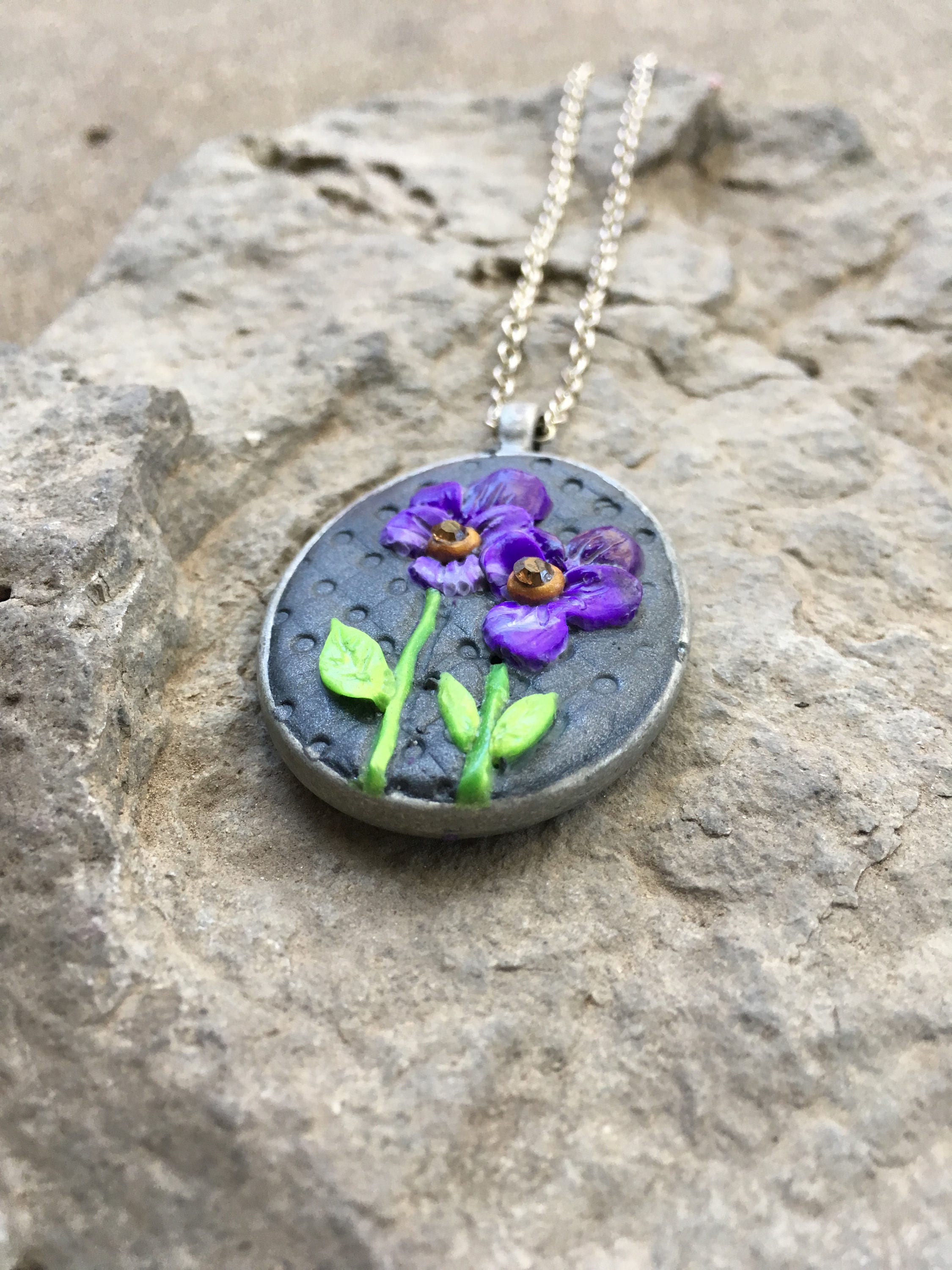 Polymer Clay Jewelry, Floral Pendnat, Handmade Jewelry, Dimensional 
