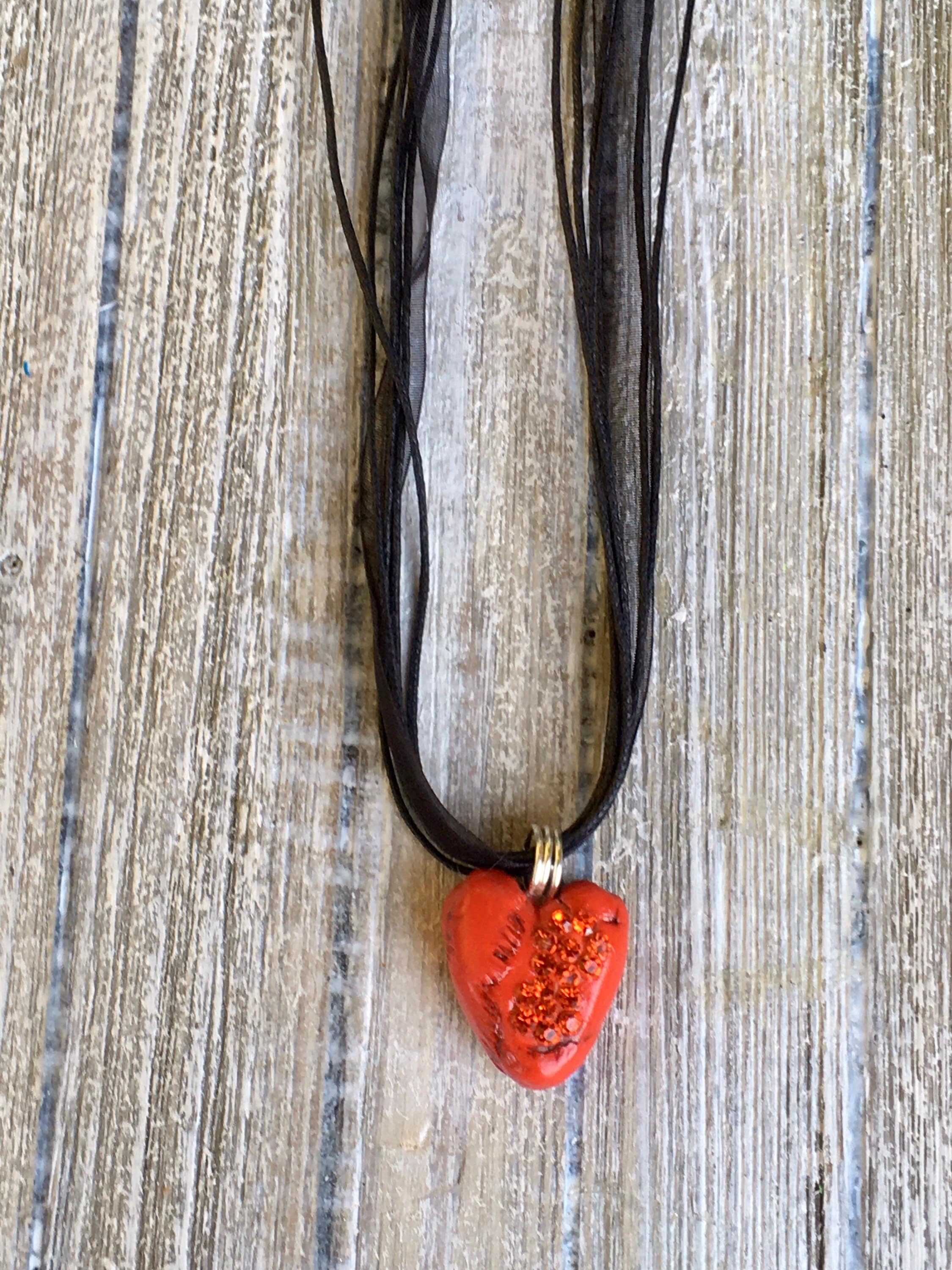 Heart Necklace, Polymer Clay Necklace, Artisan Pendant, Handmade