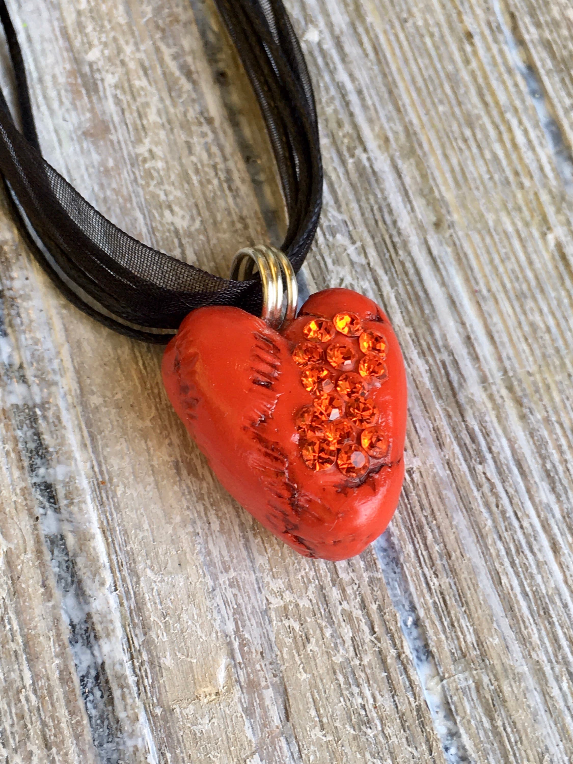 Heart Necklace, Polymer Clay Necklace, Artisan Pendant, Handmade