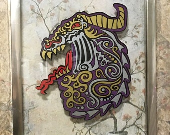 Tribal Dragon Art, Original Art, Vinyl Art, Float Frame, Glass Art, Framed Art, Dragon, Dragon Art, For Living Room, Housewarming Gift