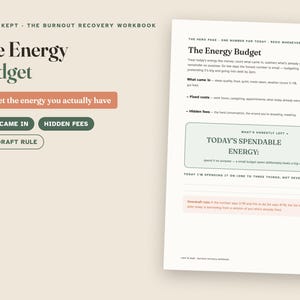 Burnout Recovery Workbook, Burnout Journal Printable, Energy Budget System, Bare Minimum Menu, Self Care Workbook, Fillable PDF, Letter A4 image 2