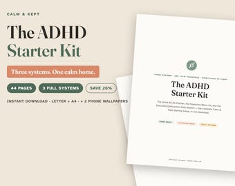 ADHD Starter Kit, ADHD Planner Bundle, Cleaning Schedule, Dopamine Menu, Executive Dysfunction Daily Planner, 44 Page Printable, Letter A4