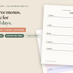 Menu dopaminy do druku, zestaw menu dopaminy ADHD w formacie PDF, 3 style + ekran blokady telefonu + menu przy niskim poziomie baterii, szablon Dopamenu, samoopieka w ADHD zdjęcie 2