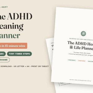 Harmonogram sprzątania i system resetowania domu dla osób z ADHD, planer dysfunkcji wykonawczych, dzienny planer ADHD dla dorosłych, strony inicjowania zadań, list A4 zdjęcie 1