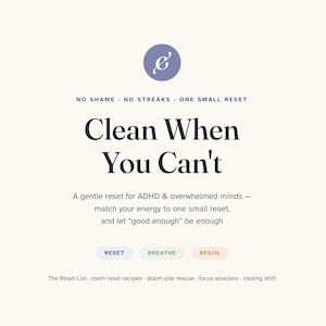 ADHD Cleaning Planner Printable — Clean When You Cant, Gentle Room by Room Reset Workbook for Overwhelmed Minds, PDF Instant Download