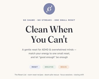 ADHD Cleaning Planner Printable — Clean When You Cant, Gentle Room by Room Reset Workbook for Overwhelmed Minds, PDF Instant Download