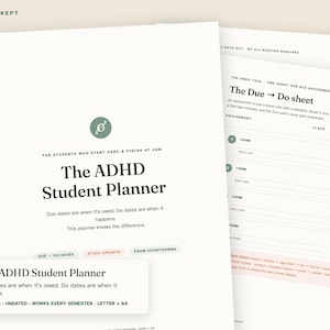 ADHS-Schülerplaner, druckbarer Schülerplaner, System für Abgabetermine und Erledigungen, Lern-Sprint-Protokoll & Prüfungs-Countdown, undatiertes PDF, US Letter + A4 Bild 1