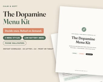 Dopamine Menu Printable, ADHD Dopamine Menu Kit PDF, 3 Styles + Phone Lock Screen + Low Battery Menu, Dopamenu Template, ADHD Self Care