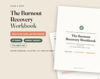 Burnout Recovery Workbook, Burnout Journal Printable, Energy Budget System, Bare Minimum Menu, Self Care Workbook, Fillable PDF, Letter A4