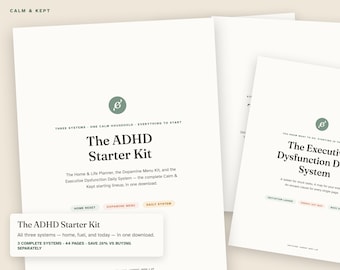 ADHS-Starterset, ADHS-Planer-Paket, Reinigungsplan, Dopamin-Menü, Tagesplaner für exekutive Dysfunktionen, 44 Seiten zum Ausdrucken, DIN A4