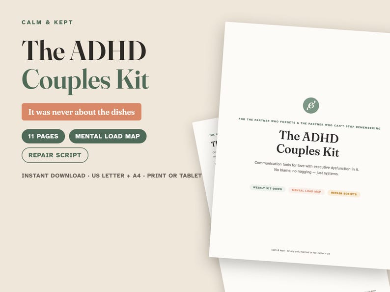 ADHD Couples Kit, ADHD Relationship Workbook, Mental Load Map, Weekly Check In Template, Nag Free Reminders, ADHD Marriage Printable image 1