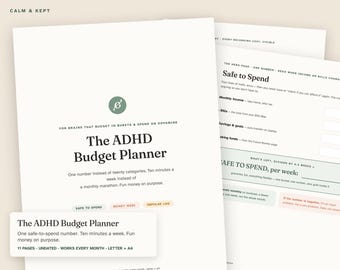 Budgetplaner für Menschen mit ADHS, Budgetplaner zum Ausdrucken, System für sicheres Ausgeben, Rechnungsübersicht, Ausgabenprotokoll, Schuldenabbauprogramm, Finanzplaner, A4