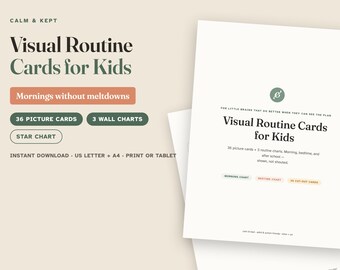 Visual Schedule for Kids, Daily Routine Chart Printable, 36 Picture Cards, Morning Bedtime After School, ADHD Autism Friendly, Letter + A4