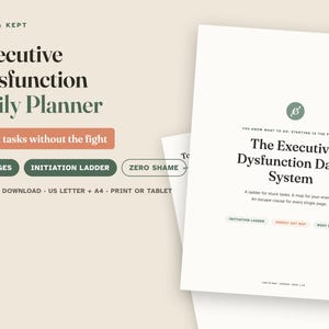Executive Dysfunction Daily Planner, ADHD Task Initiation System, Body Doubling & Energy Day Map, Undated Printable PDF, US Letter + A4 image 1
