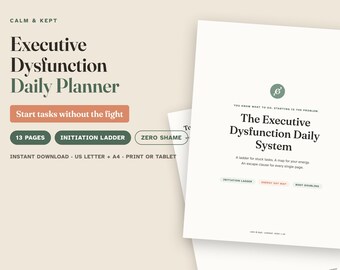 Executive Dysfunction Daily Planner, ADHD Task Initiation System, Body Doubling & Energy Day Map, Undated Printable PDF, US Letter + A4