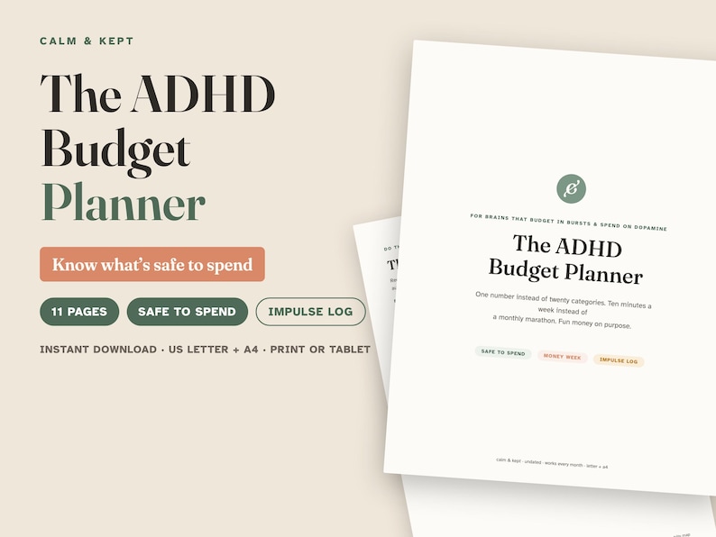 ADHD Budget Planner, Budget Planner Printable, Safe to Spend System, Bill Tracker, Impulse Spending Log, Debt Snowball, Money Planner, A4 image 1