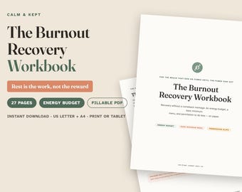 Burnout Recovery Workbook, Burnout Journal Printable, Energy Budget System, Bare Minimum Menu, Self Care Workbook, Fillable PDF, Letter A4
