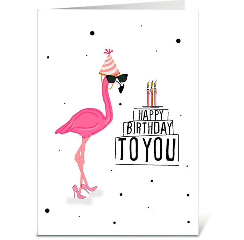 Happy Birthday Flamingo digital card Printable greeting | Etsy
