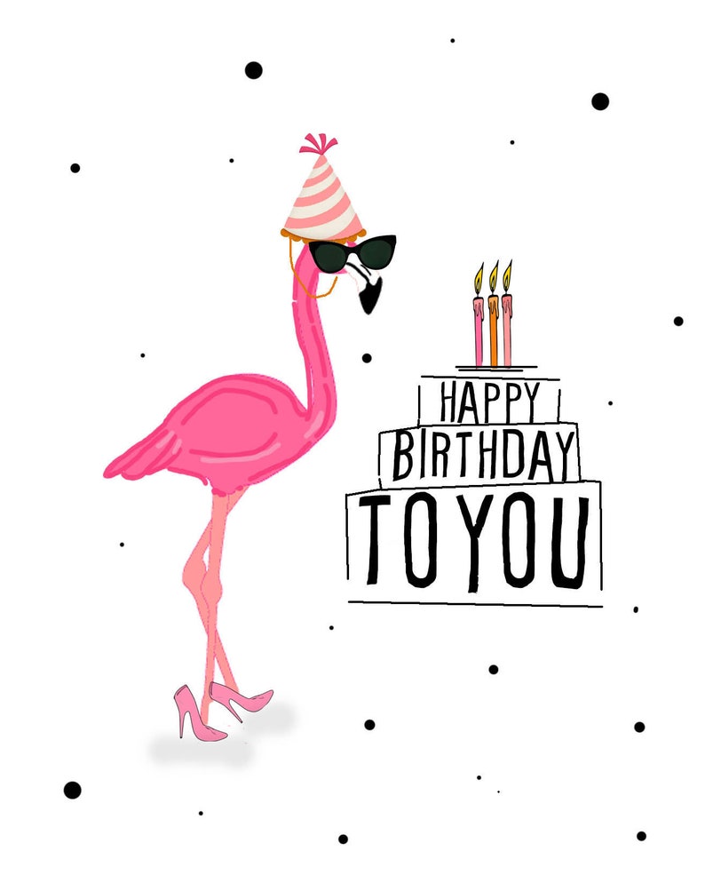 Happy Birthday Flamingo digital card Printable greeting | Etsy