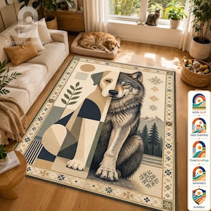 Delad hund- och vargmatta, geometrisk modern skogsmatta, sydvästlig kantmatta