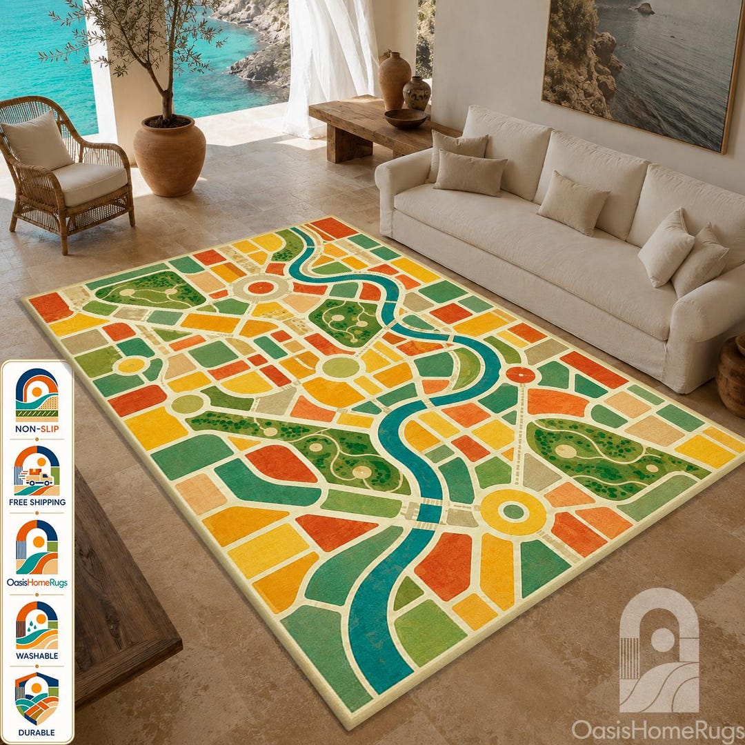 2d Map Rug Abstract City Map Rug, Geometric Urban Decor, Washable Area Carpet - Etsy