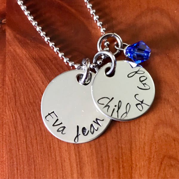 Hand Stamped Baptism Necklace- Stainless Steel- Child of God