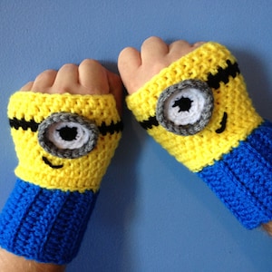 Crochet PATTERN- Despicable Me Minion Inspired Fingerless Gloves Crochet Pattern