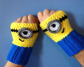 Crochet PATTERN- Despicable Me Minion Inspired Fingerless Gloves Crochet Pattern