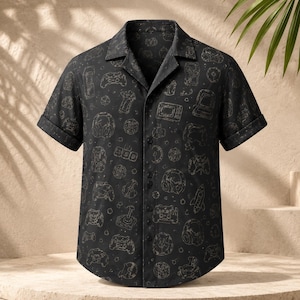 Gaming Shirt for Men | Retro Gamer Button Up Shirt | Video Game Controller Hawaiian Shirt | Tech Gift for Gamer | Geek Casual Shirt