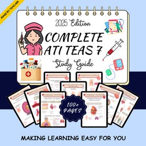 Guida completa allo studio per l'esame ATI TEAS 7 2026 / Oltre 100 pagine / Preparazione all'esame di infermieristica: matematica, scienze, lettura, inglese / Download immediato in PDF