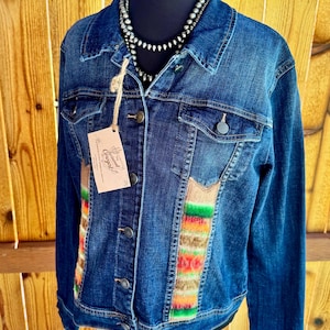 Upcycled Caslon Denim Jacket | Genuine Pendleton Wool | Women’s Large Western Jean Jacket | Handmade Ranch Style Coat | One-of-a-Kind