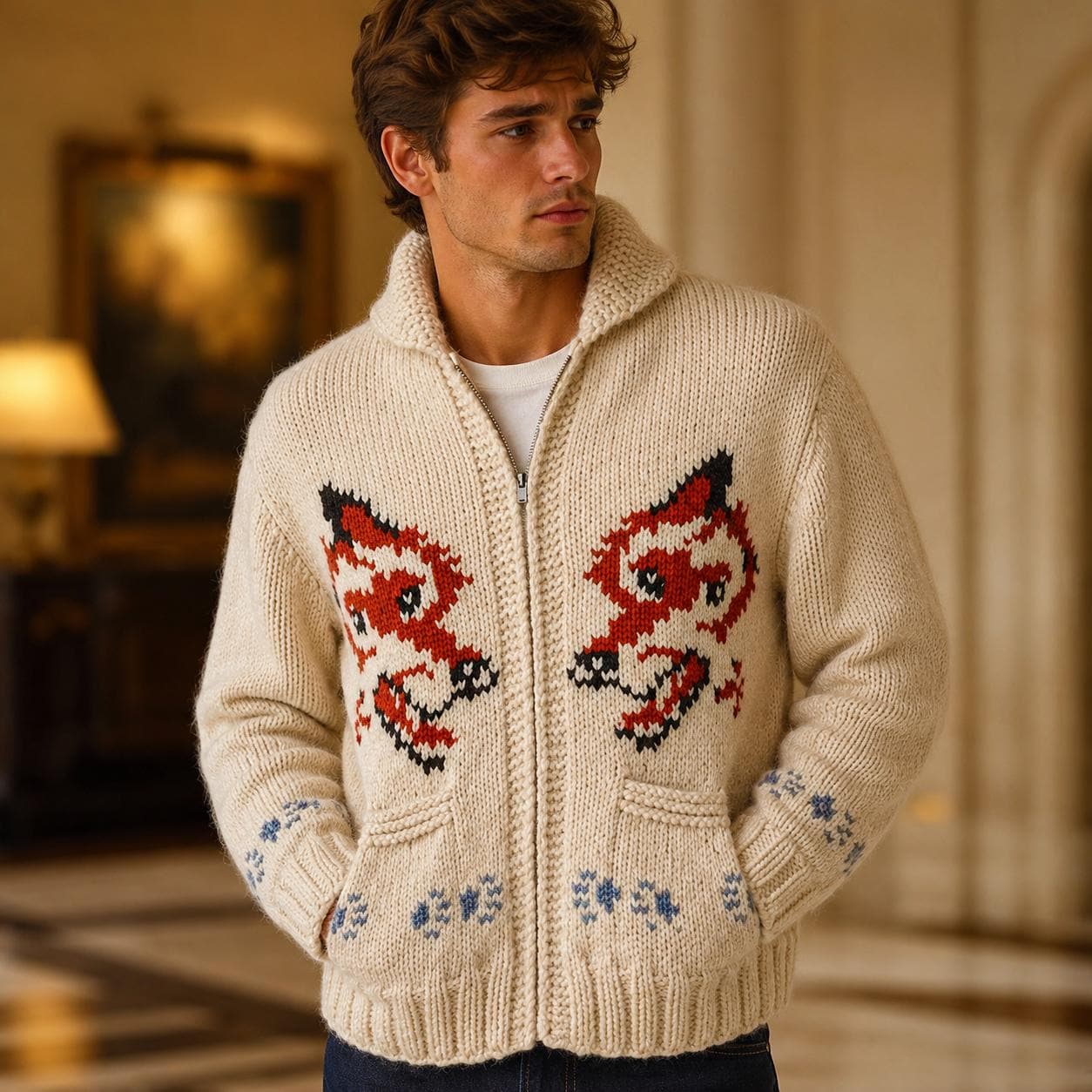 Ryan Gosling Project Hail Mary Sweater | Mary Maxim Wool Knit Sweater | Handmade Zip Cardigan