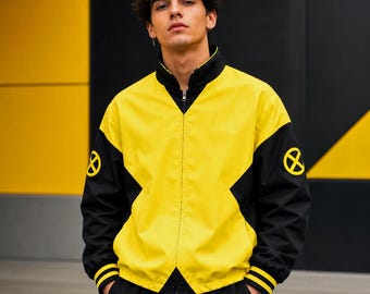 Our Universe Marvel X-Men 97 Costume Color-Block Bomber Jacket - windbreaker colorblock jacket - comic inspired yellow black bomber jacket